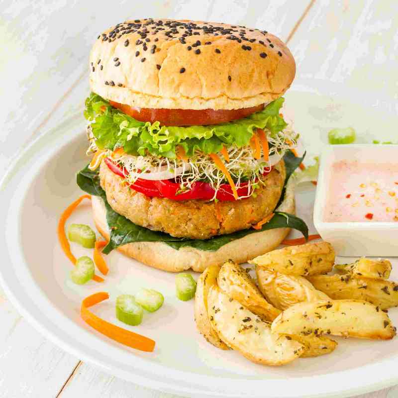 Crispy Aloo Tikki Burger Platter at Royal Cafe in City Center