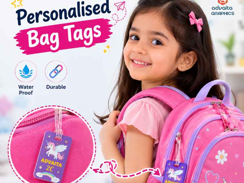 Customize kids luggage tags at Advaita Graphics in KPHB