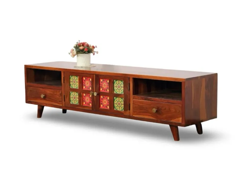 WoodCraft Tile Solid Wood TV Unit at Meraki Furniture and Interiors in Shankramatam