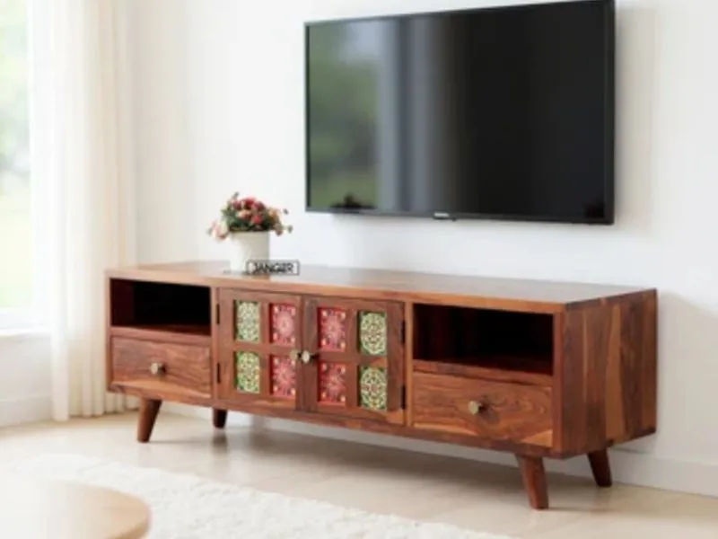 WoodCraft Tile Solid Wood TV Unit Photo 2