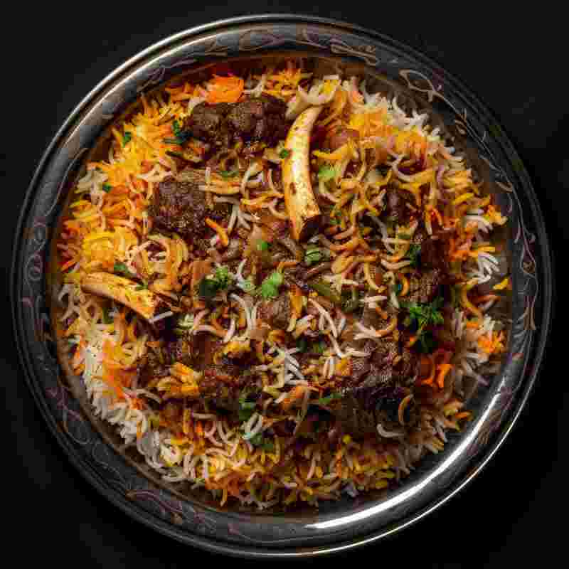 Mutton biryani at Karna Restaurant in Gurammapalem, Pendurti